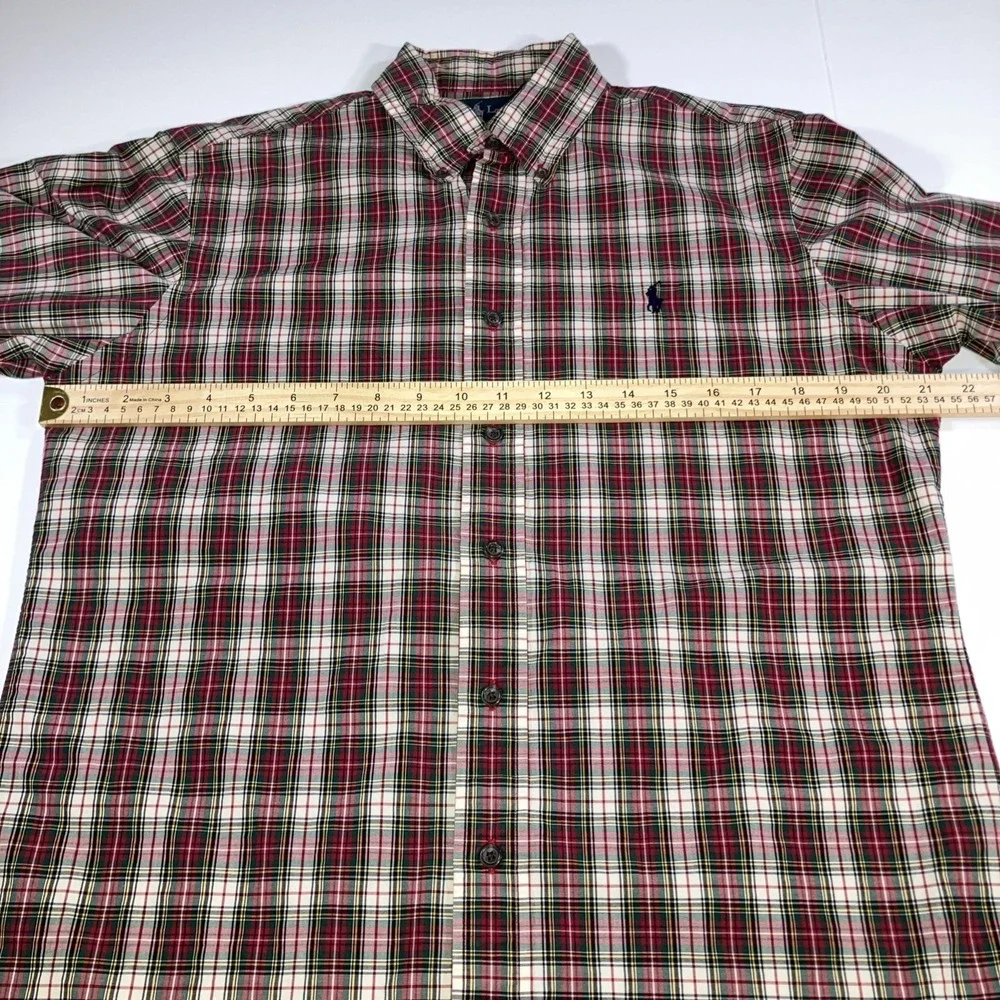 Polo Ralph Lauren Shirt Mens Medium M Custom Fit Plaid Button Down Long‎ Sleeve